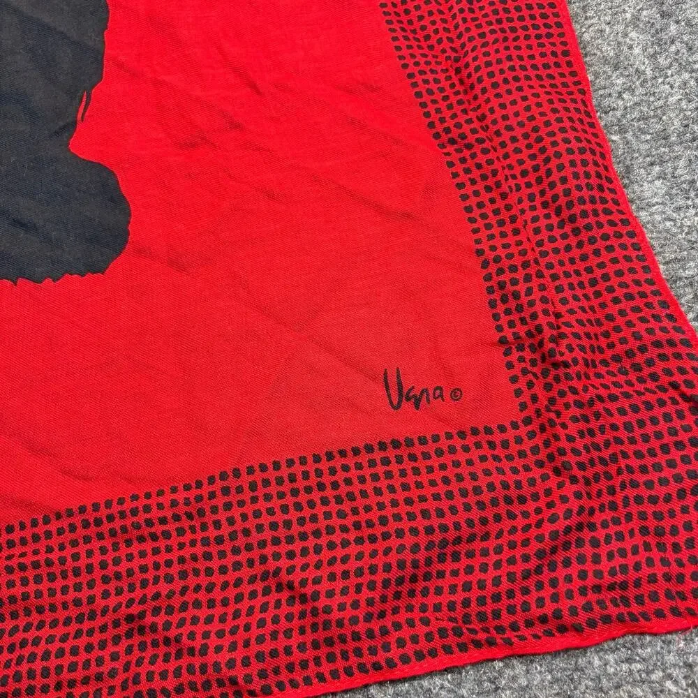 Vintage 70s Vera Neumann Red Black Panda Bear Print Square Scarf Rayon Novelty